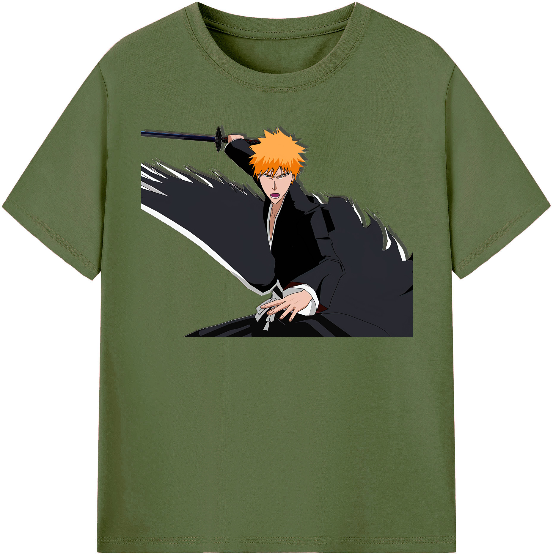 （画像用） ブリーチ 黒崎一護（くろさき いちご）BLEACH Kurosaki Ichigo 綿100％半袖Tシャツ（フロントプリント）